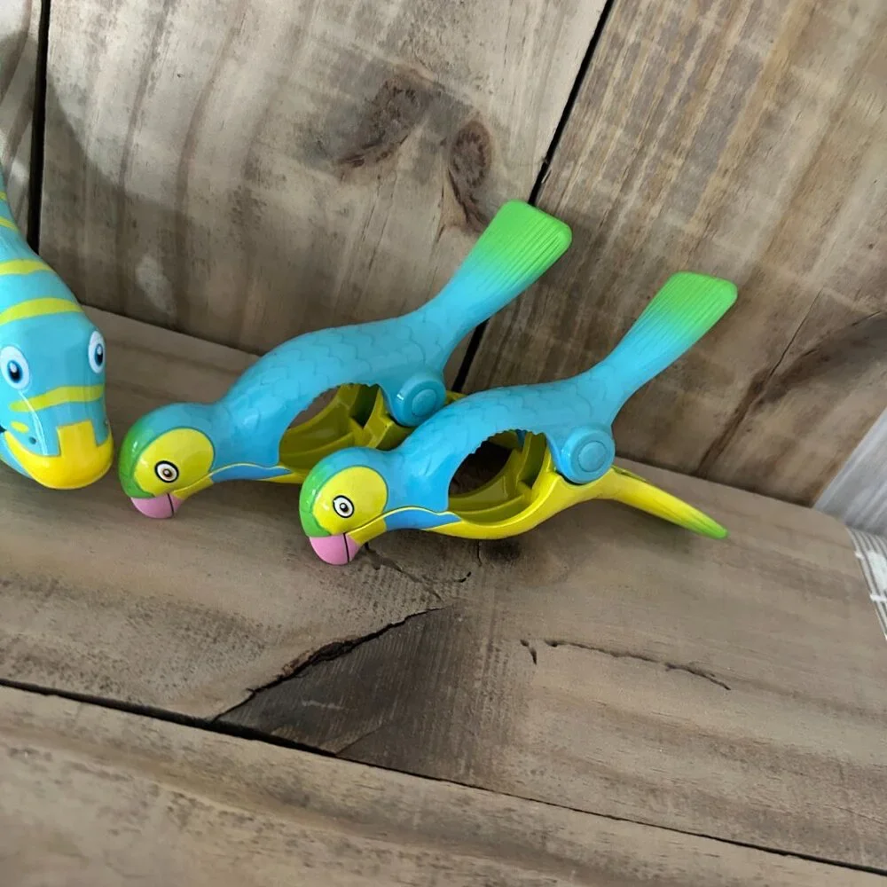 Toucans & Fish Beach Towel Clips for Beach Chairs, Lounge Chairs, Drying Racks